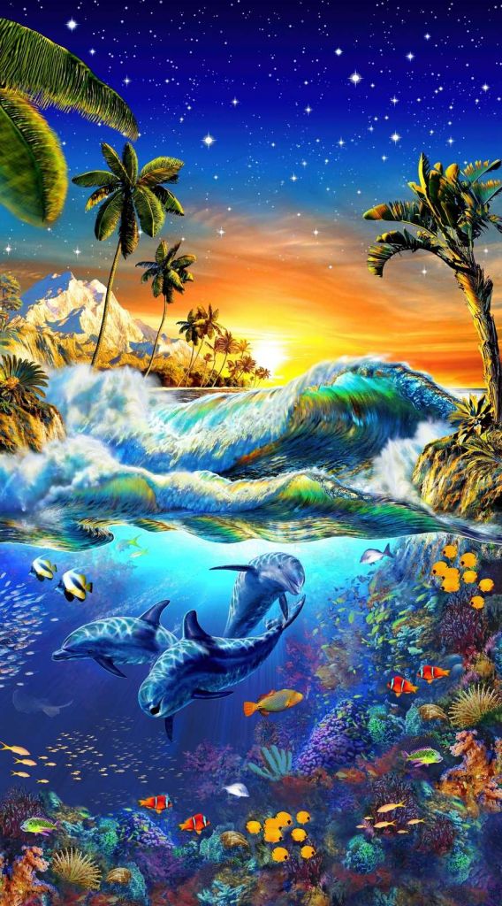 Hawaian Dawn_Waves and Dolphins